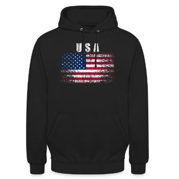 Vintage USA Flagge - Unisex Hoodie - Schwarz - Vorne - Alina (178cm) & Michal (187cm)