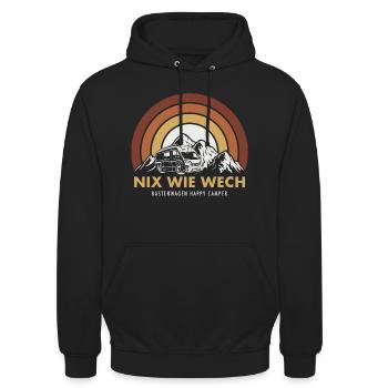 Kastenwagen - Nix wie wech - Unisex Hoodie - Schwarz - Vorne - Alina (178cm) & Michal (187cm)