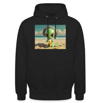 niedliche kleine grüne retro vintage alien sonnenbaden - Unisex Hoodie - Schwarz - Vorne - Alina (178cm) & Michal (187cm)