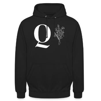 Lette q fleurs minimalistes - Sweat-shirt à capuche unisexe - noir - Devant - Alina (178cm) & Michal (187cm)