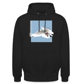Taube "FREIHEIT" - Unisex Hoodie - Schwarz - Vorne - Alina (178cm) & Michal (187cm)