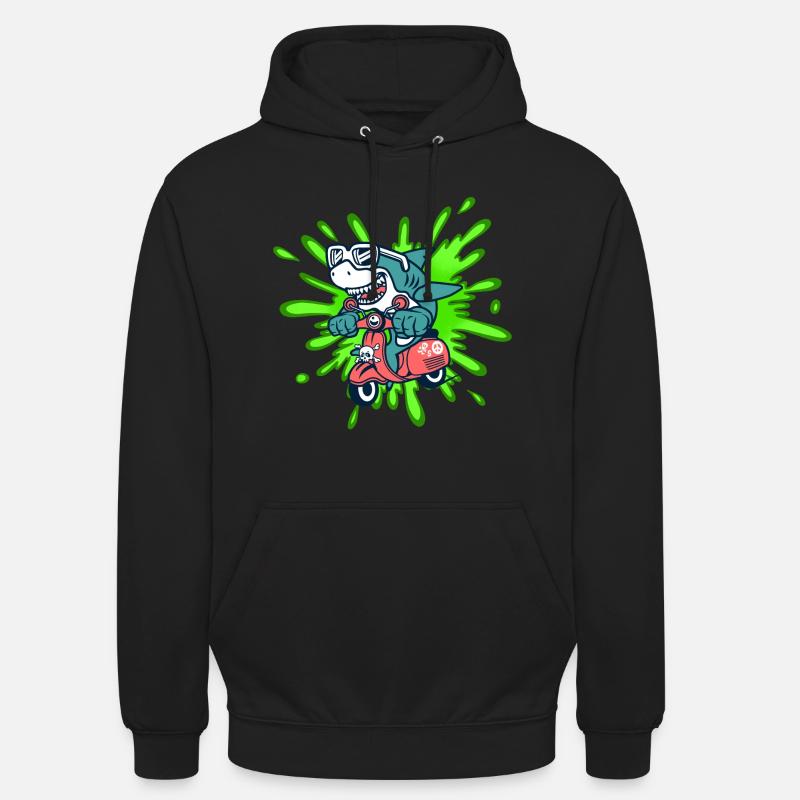 Shark Funny Moped Moped Roller Comic - Unisex Hoodie - black