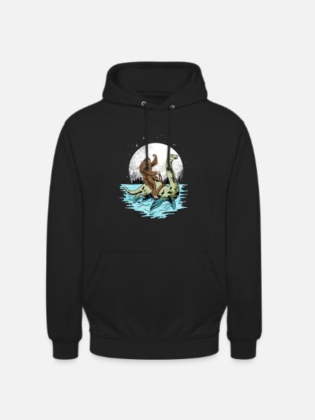 Bigfoot rides Loch Ness monster - Unisex Hoodie -