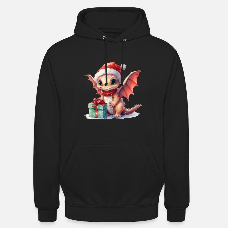 Weihnachtsdrache mit Geschenk - Unisex Hoodie - Schwarz
