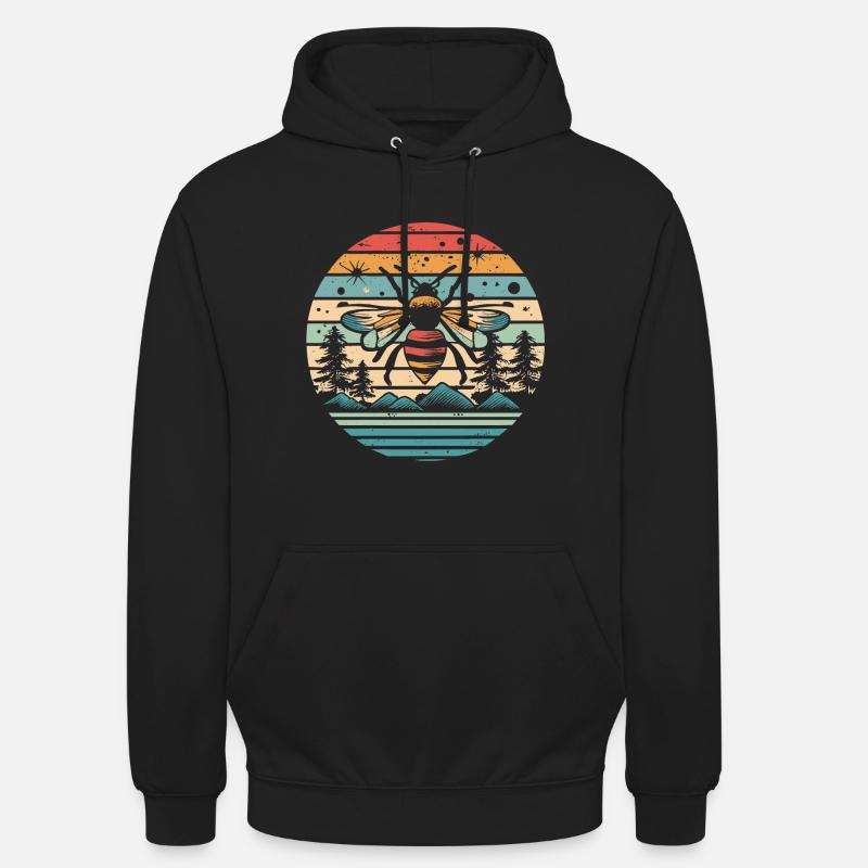 Abeille rétro coucher de soleil - Sweat-shirt à capuche unisexe - noir