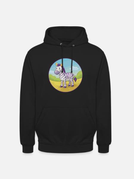 zebra, sød, kawaii, cartoon Clipart, dyr, kæledyr - Hættetrøje unisex - sort
