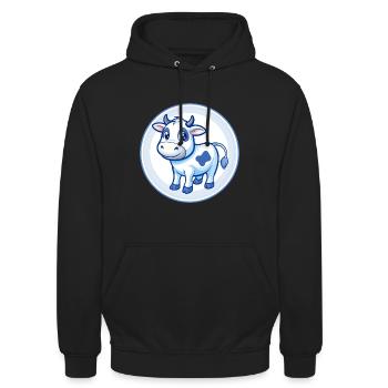 Vache Bleu Mignon Kawaii Dessin Animé Personnage Clipart Animal de compagnie - Sweat-shirt à capuche unisexe - noir - Devant - Alina (178cm) & Michal (187cm)