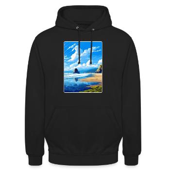 Cannon Beach Oregon Affiche de voyage vintage souvenir - Sweat-shirt à capuche unisexe - noir - Devant - Alina (178cm) & Michal (187cm)