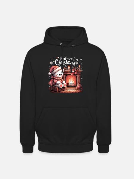 Polar Bear Christmas Fireplace Gift - Unisex Hoodie - black