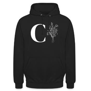 Lette c fleurs minimalistes - Sweat-shirt à capuche unisexe - noir - Devant - Alina (178cm) & Michal (187cm)