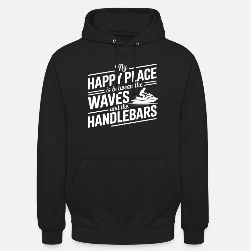 Between Waves & Handlebars Jetski Quote  - Unisex Hoodie - black