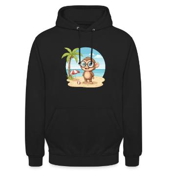 Süßer Affe mit Brille Strandsommerferien - Unisex Hoodie - Schwarz - Vorne - Alina (178cm) & Michal (187cm)