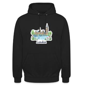 London Skyline Big Ben Parliament Bridge Art - Unisex Hoodie - black - Front - Alina (178cm) & Michal (187cm)