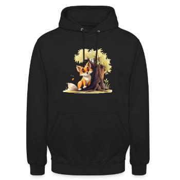 Waldfuchs am goldenen Baum - Unisex Hoodie - Schwarz - Vorne - Alina (178cm) & Michal (187cm)