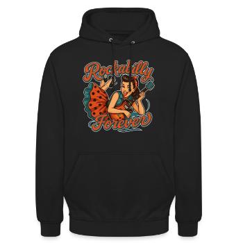 Rockabilly Forever: Rockabella with electric guitar - Unisex Hoodie - black - Front - Alina (178cm) & Michal (187cm)