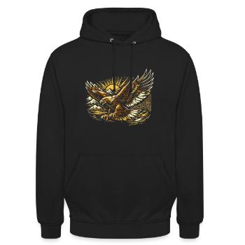 Majestätischer Steinadler Kasach - Unisex Hoodie - Schwarz - Vorne - Alina (178cm) & Michal (187cm)