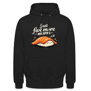 Sleeping Sushi – Encore 5 minutes de design rétro - Sweat-shirt à capuche unisexe - noir - Devant - Alina (178cm) & Michal (187cm)