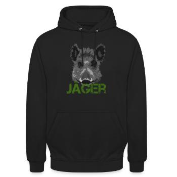 Jäger Wildschwein Jagd Geschenkidee - Unisex Hoodie - Schwarz - Vorne - Alina (178cm) & Michal (187cm)