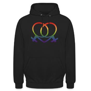 Women's Love Rainbow Flag Lesbian Pride Outfit - Unisex Hoodie - black - Front - Alina (178cm) & Michal (187cm)
