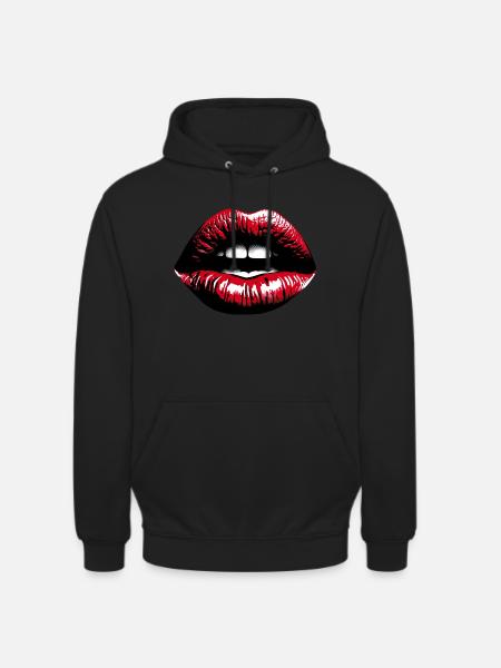 Contemplative Lips Red Lipstick - Unisex Hoodie - black