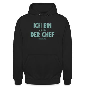 Ich bin der Chef - Lustiger Spruch - Mann - Frau - Unisex Hoodie - Schwarz - Vorne - Alina (178cm) & Michal (187cm)