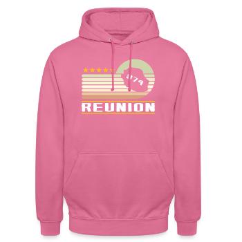 idee cadeau design carte ile de la reunion 974 - Sweat-shirt à capuche unisexe - rose - Devant - Alina (178cm) & Michal (187cm)