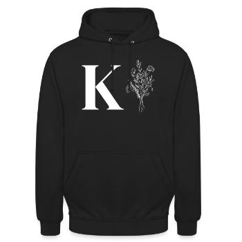 Lette k fleurs minimalistes - Sweat-shirt à capuche unisexe - noir - Devant - Alina (178cm) & Michal (187cm)