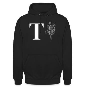 Lette t fleurs minimalistes - Sweat-shirt à capuche unisexe - noir - Devant - Alina (178cm) & Michal (187cm)