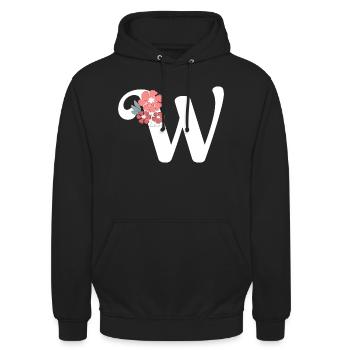 Buchstabe w Minimalistische Blumen - Unisex Hoodie - Schwarz - Vorne - Alina (178cm) & Michal (187cm)