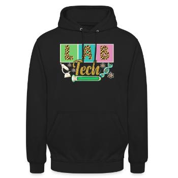 Léopard Design drôle LAB Tech Vintage pour étudiant - Sweat-shirt à capuche unisexe - noir - Devant - Alina (178cm) & Michal (187cm)