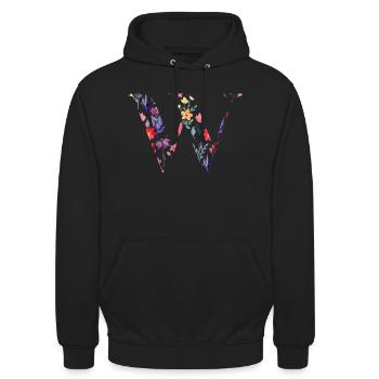 Blumen Personalisierter Buchstabe w - Geschenkidee - Unisex Hoodie - Schwarz - Vorne - Alina (178cm) & Michal (187cm)