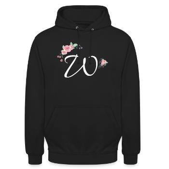 Buchstabe w Blumen - Unisex Hoodie - Schwarz - Vorne - Alina (178cm) & Michal (187cm)
