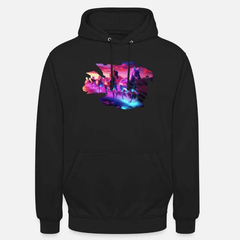 Elektrische Herde - Synthwave Horses - Unisex Hoodie - Schwarz