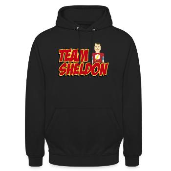 Team Sheldon Comic - Unisex Hoodie - Schwarz - Vorne - Alina (178cm) & Michal (187cm)