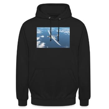 Segelflugzeug über den Wolken - Unisex Hoodie - Schwarz - Vorne - Alina (178cm) & Michal (187cm)