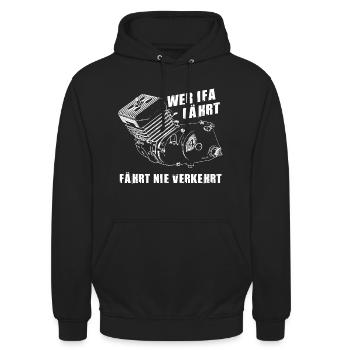 Simson S51 Motor M54 - Wer IFA fährt... - Unisex Hoodie - Schwarz - Vorne - Alina (178cm) & Michal (187cm)