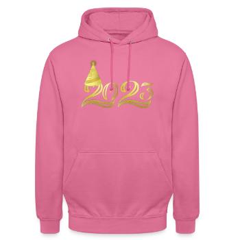 Goldener Hut Silvesterparty 2023 passendes Geschenk - Unisex Hoodie - Pink - Vorne - Alina (178cm) & Michal (187cm)