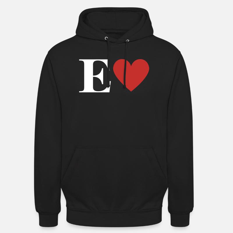 Buchstabe e rotes Herz - Unisex Hoodie - Schwarz