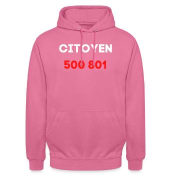 citoyen 500 801 numéro gouvernement - Sweat-shirt à capuche unisexe - rose - Devant - Alina (178cm) & Michal (187cm)