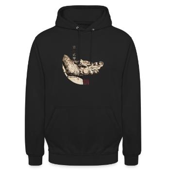 Chinesischer Drache im Himmelstempel_Chi 1420 - Unisex Hoodie - Schwarz - Vorne - Alina (178cm) & Michal (187cm)