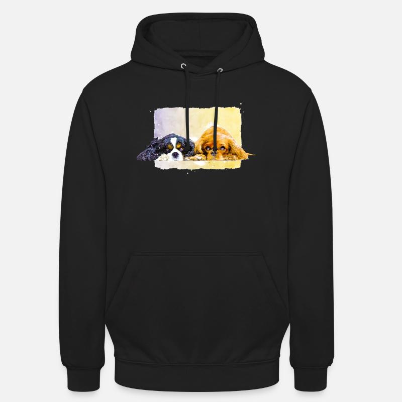 two cute cavalier spaniels - Unisex Hoodie - black