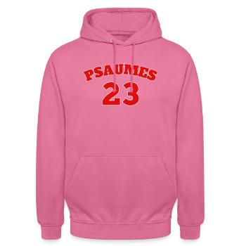 Psalm 23 Bibelvers - Unisex Hoodie - Pink - Vorne - Alina (178cm) & Michal (187cm)