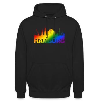 Hamburg Pride Skyline - Unisex Hoodie - Schwarz - Vorne - Alina (178cm) & Michal (187cm)