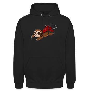 Faultier als Superheld lustiges Faultiershirt - Unisex Hoodie - Schwarz - Vorne - Alina (178cm) & Michal (187cm)