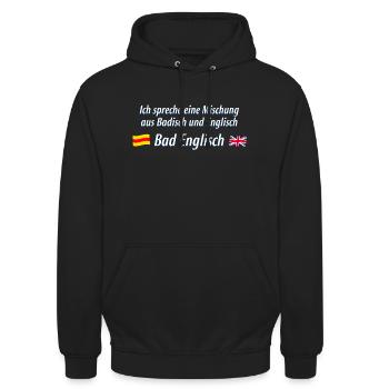 Mischung aus Badisch und Englisch - Bad Englisch - Unisex Hoodie - Schwarz - Vorne - Alina (178cm) & Michal (187cm)