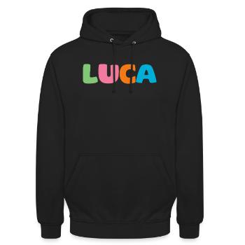 Name - Luca - Unisex Hoodie - Schwarz - Vorne - Alina (178cm) & Michal (187cm)