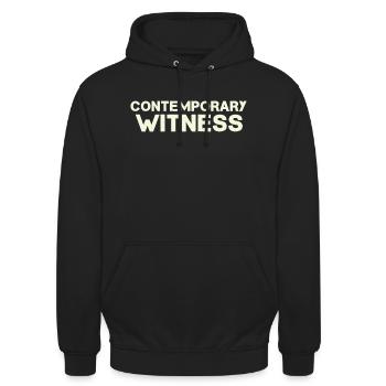 Contemporary witness text in beige - Unisex Hoodie - black - Front - Alina (178cm) & Michal (187cm)