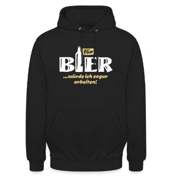Für Bier würde ich sogar arbeiten - Unisex Hoodie - Schwarz - Vorne - Alina (178cm) & Michal (187cm)