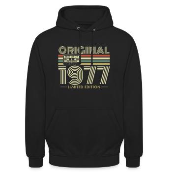 Original 1977 Jahrgang Vintage Geburtstag Retro - Unisex Hoodie - Schwarz - Vorne - Alina (178cm) & Michal (187cm)