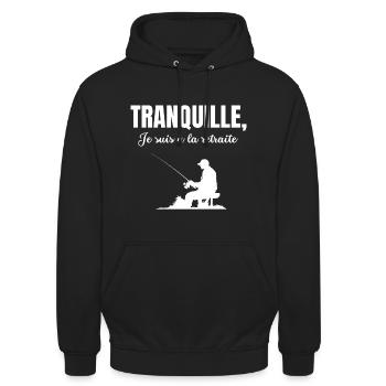 Tranquille je suis à la retraite pécheur humour - Sweat-shirt à capuche unisexe - noir - Devant - Alina (178cm) & Michal (187cm)
